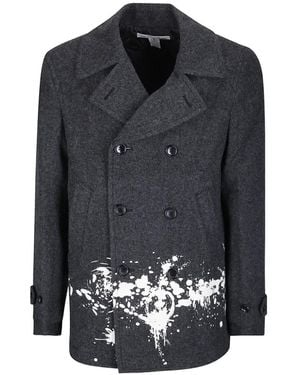 Comme des Garçons Abrigo Con Doble Botonadura Y Salpicadura De Pintura - Negro
