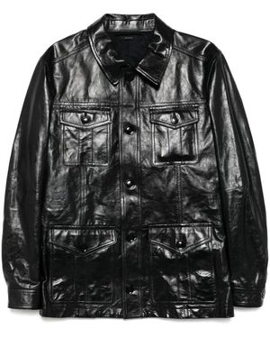 Tom Ford グロッシースムースレザーサファリジャケット - ブラック