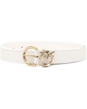 Pinko Tumbled Leather Belt With Love Birds Detail - White