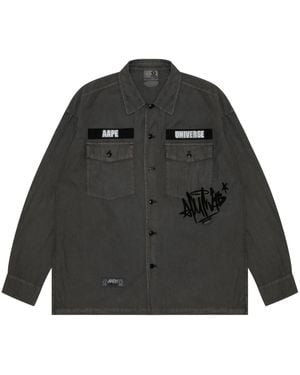 Aape By A Bathing Ape Logo-Tape Cotton-Blend Shirt - Black
