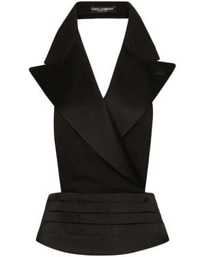 Dolce & Gabbana Crossed Satin Top - Black
