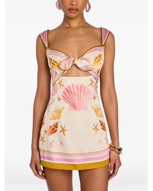 retroféte Margarie Shell-Print Silk Dress - Pink