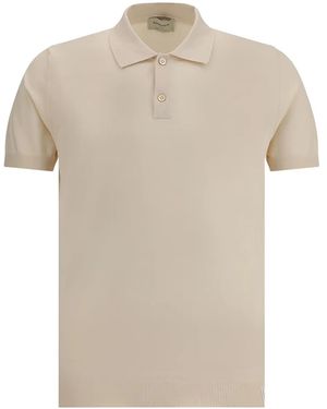 Brooksfield Ribbed-Collar Polo Shirt - Natural