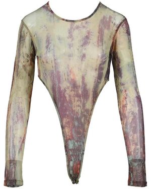 VIVAMUS Earth Tie-Dye Mesh Bodysuit - White