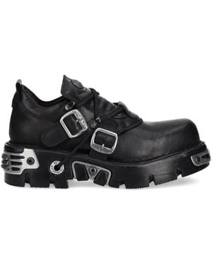 New Rock Buckle-Detail Lace-Up Shoes - Black