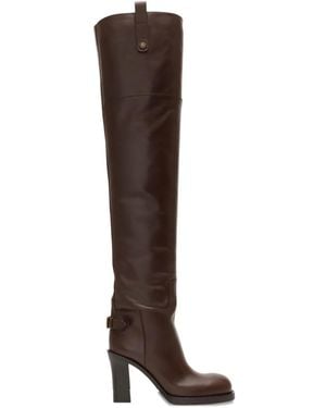 Burberry Leather Cavalier Thigh-High Heel Boots - Brown