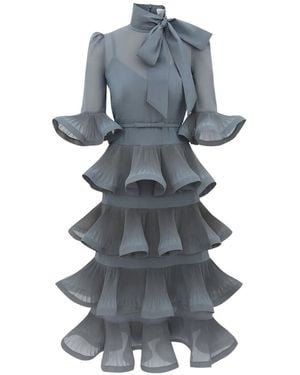 Zimmermann Pleated Ruffled Midi Dress - Grey