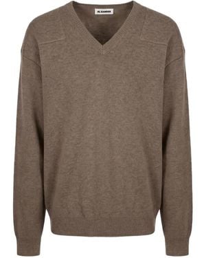 Jil Sander V-Neck Knitted Jumper - Brown