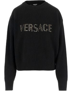 Versace Ribbed Embellished Sweater - Black