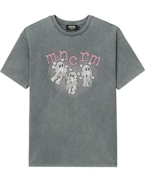 Mini Cream Bow-Detail Graphic-Print T-Shirt - Grey