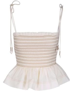 Veronica Beard Smocked ruffled top - Weiß