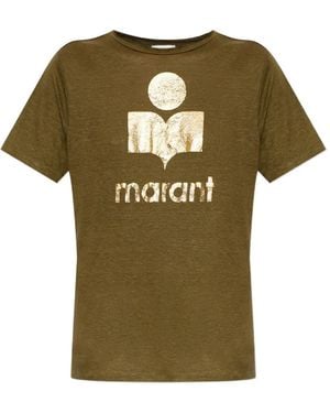 Isabel Marant Logo-Print Linen T-Shirt - Green