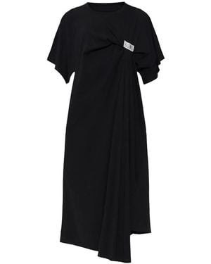 MM6 by Maison Margiela Gathered Logo-Patch Dress - Black