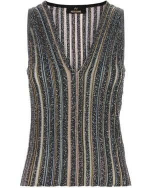 Missoni Ribbed Top With Sequins And V-Neck - Gray