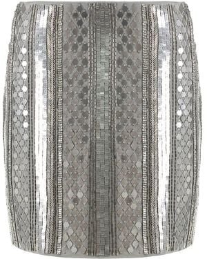 Alberta Ferretti Beaded-Embellishment Mini Skirt - Grey