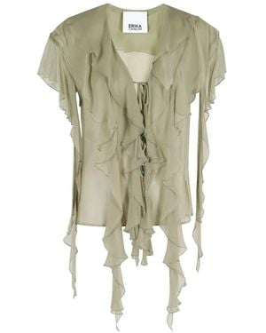 Erika Cavallini Semi Couture Ruffled-Tie Blouse - Green