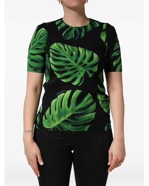 Dolce & Gabbana Philodendron-Print Silk Blouse - Green