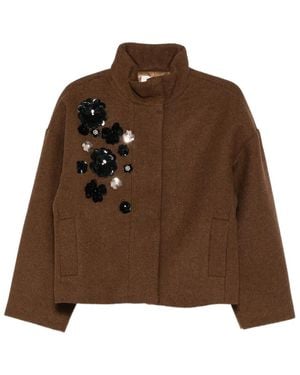 Psophia Floral-Appliqué Wool Jacket - Brown
