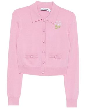Self-Portrait Floral-Embroidered Cardigan - Pink