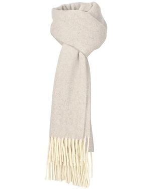 Gran Sasso Herringbone-Pattern Fringed Scarf - White