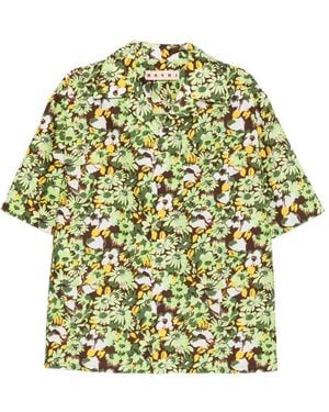 Marni Floral-Print Chest-Pocket Shirt - Green