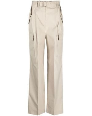 Prada Belted Wide-leg Trousers - Natural