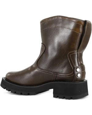Ganni Stitched Leather Boots - Brown