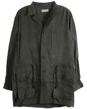 Yohji Yamamoto Drawstring-Waist Long-Sleeve Shirt - Grey