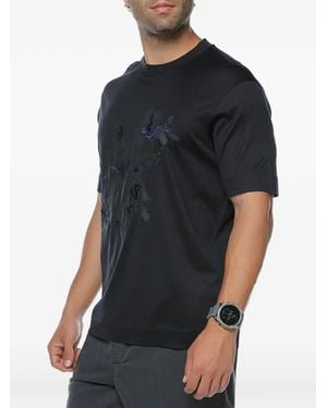 Emporio Armani Floral-Embroidered T-Shirt - Black