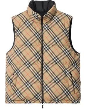 Burberry Piumino Smanicato Snoshill Check Reversibile-Uomo - Marrone