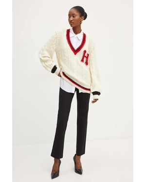 Silvian Heach Pearl-Embellished Cable-Knit Jumper - Natural