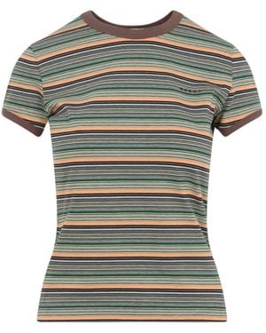 Marni Striped Embroidered-Logo T-Shirt - Green