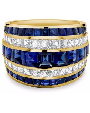 Pragnell 18Kt Geelgouden Manhattan Classic Ring Met Saffier En Diamant - Blauw
