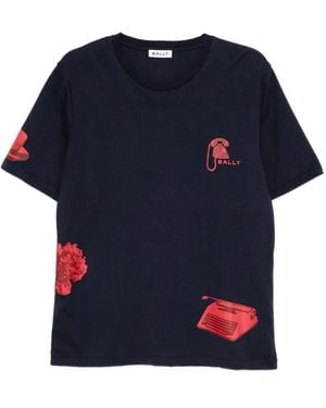 Bally Graphic-Print Cotton T-Shirt - Blue