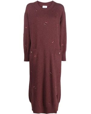 Barrie Floral-Embroidery Cashmere Dress - Red