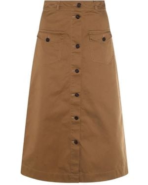 Saint Laurent Falda Midi Con Botones En El Frente - Marrón