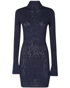 Dondup Open-Knit Long-Sleeve Mini Dress - Blue