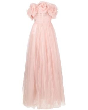 Ana Radu Rose-Appliqué Tulle Gown Dress - Pink