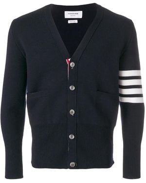 Thom Browne Milano Stitch V Neck Cardigan With 4 Bar - Blue