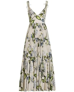 Oscar de la Renta Porcelain Flowers Pleated Cotton-Voile Midi Dress - White