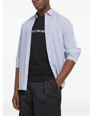 ARMANI EXCHANGE Striped Logo-embroidered Shirt - ブルー