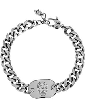 McQueen Pulsera de cadena barbada con placa de calavera - Metálico