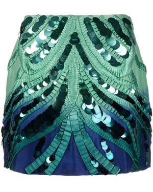Alberta Ferretti Sequinned Pleat Mini Skirt - Green