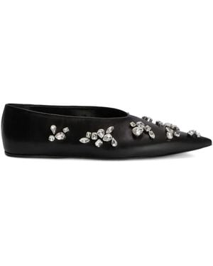 Jil Sander Crystal-Embellished Pointed-Toe Ballet Flats - Black