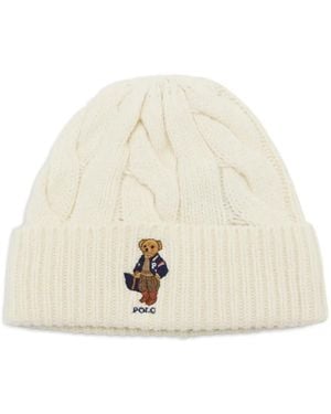 Polo Ralph Lauren Polo Bear Cable-Knit Beanie Hat - White