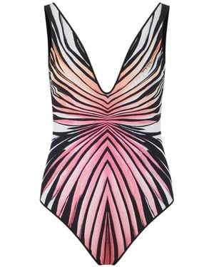 Roberto Cavalli Ray-Print V-Neck Swimsuit - Red
