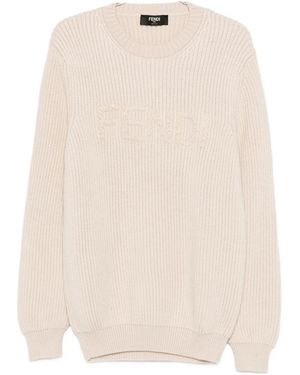 Fendi Logo-Embroidered Sweater - Natural