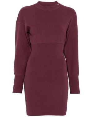 Anine Bing Imane Ribbed-Knit Long-Sleeve Mini Dress - Purple