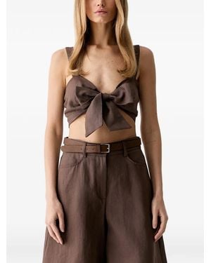 ViCOLO Bow-Detail Shirred Top - Brown
