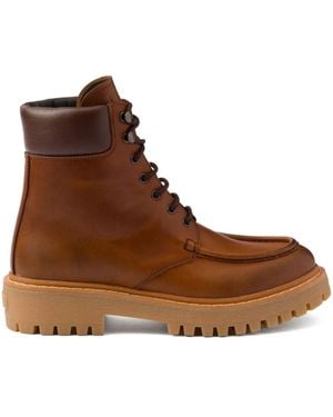 Prada Lug-Sole Leather Boots - Brown